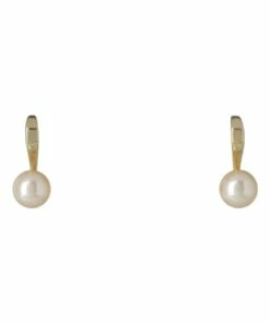 Gregory Ladner Small Single Faux Pearl On Curved Gold Tone Fitting Earrings