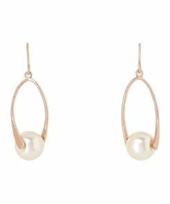 Gregory Ladner Oval Metal Drop With Faux Pearl Rose Gold Earrings