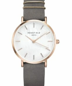 Rosefield West Village MOP Dial Rosegold 33MM Grey Leather Analog Watch WEGR W75