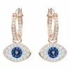 Swarovski Symbolic Evil Eye Hoop Pierced Blue Huggie Earrings