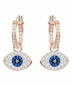 Swarovski Symbolic Evil Eye Hoop Pierced Blue Huggie Earrings