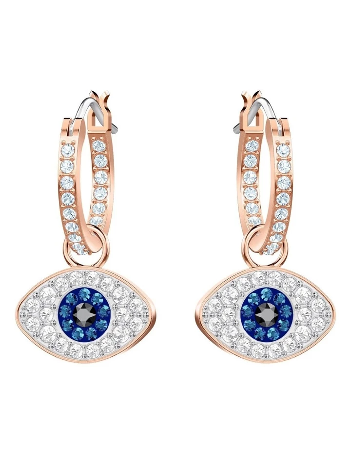 Swarovski Symbolic Evil Eye Hoop Pierced Blue Huggie Earrings 1 Swarovski Symbolic Evil Eye Hoop Pierced Blue Huggie Earrings
