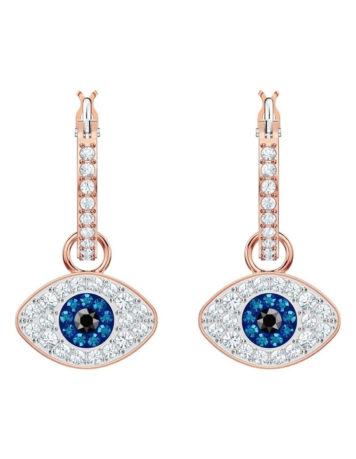 Swarovski Symbolic Evil Eye Hoop Pierced Blue Huggie Earrings 2 Swarovski Symbolic Evil Eye Hoop Pierced Blue Huggie Earrings - Image 2