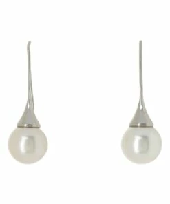 Trent Nathan Large Ivory Pearl Silver Long Sleek Hook Earring