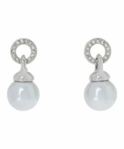 Trent Nathan Stoneset Pearl Door Knocker Silver Earrings
