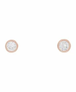 Trent Nathan Cubic Zirconia Solitaire Rose Gold Stud Earrings
