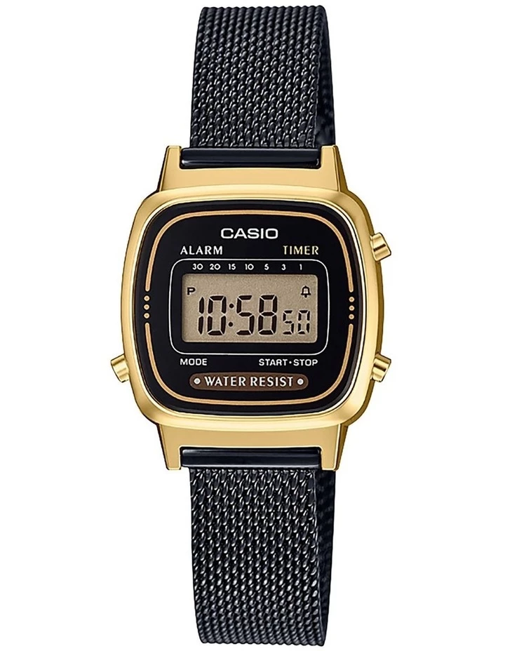 Casio Ladies Vintage Series Gold/Black Stainless Steel Mesh Watch LA670WEMB 1D 1 Casio Ladies Vintage Series Gold/Black Stainless Steel Mesh Watch LA670WEMB 1D