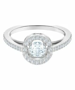 Swarovski Sparkling Dance Round Ring - White - Rhodium Plated