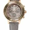 Swarovski Octea Lux Chrono Watch - Leather Strap - Gray - Rose-Gold Tone Pvd