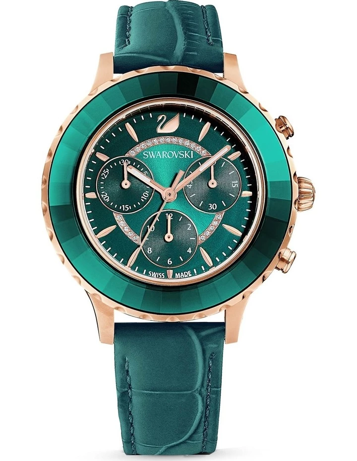Swarovski Octea Lux Green/Rose Gold Leather Chronograph Watch 1 Swarovski Octea Lux Green/Rose Gold Leather Chronograph Watch