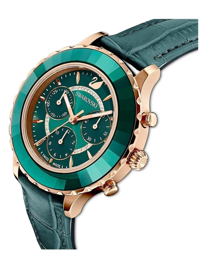 Swarovski Octea Lux Green/Rose Gold Leather Chronograph Watch 4 Swarovski Octea Lux Green/Rose Gold Leather Chronograph Watch - Image 4