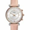 Fossil Carlie Blush Leather Hybrid Smart Watch FTW5039