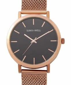 TONY+WILL Classic Rose/Black/Rose Stainless Steel Quartz Watch TWM000D