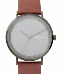 TONY+WILL Lunar Gunmetal/Grey/Tan Leather Quartz Watch TWT005D