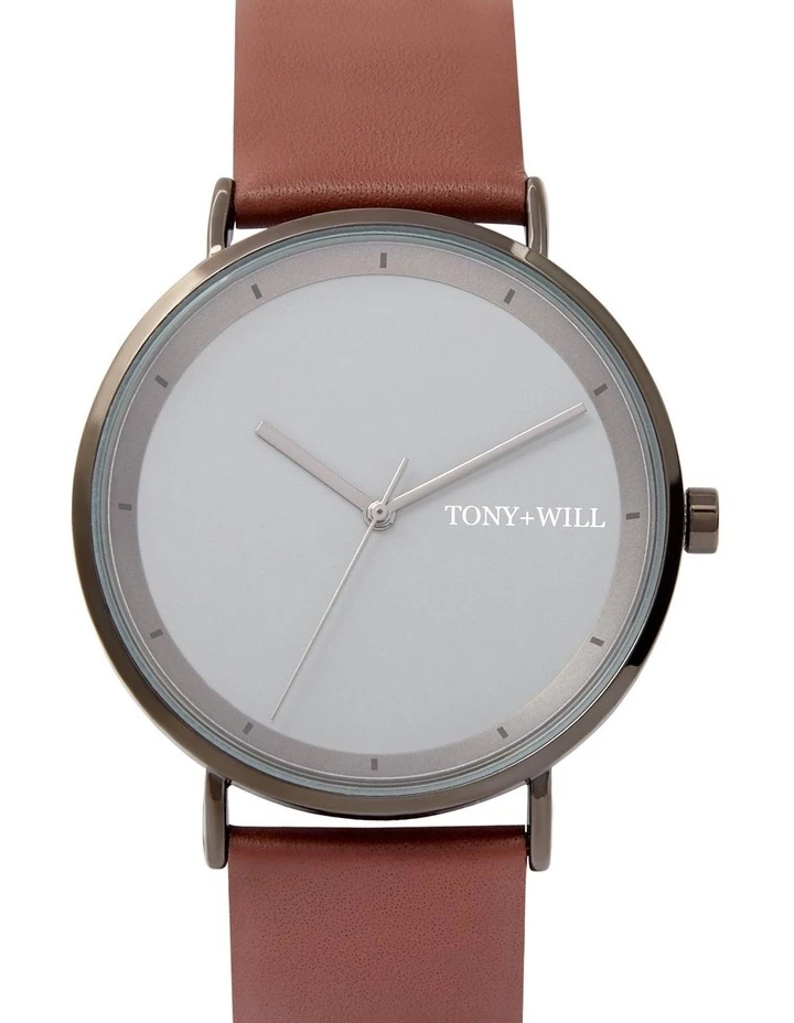 TONY+WILL Lunar Gunmetal/Grey/Tan Leather Quartz Watch TWT005D 1 TONY+WILL Lunar Gunmetal/Grey/Tan Leather Quartz Watch TWT005D