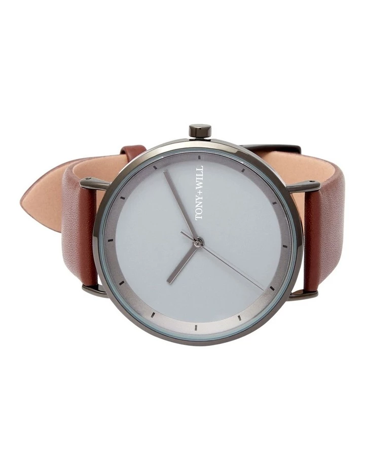 TONY+WILL Lunar Gunmetal/Grey/Tan Leather Quartz Watch TWT005D 2 TONY+WILL Lunar Gunmetal/Grey/Tan Leather Quartz Watch TWT005D - Image 2