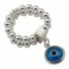 Mocha Double Row Stretchy Greek Evil Eye Silver Ring
