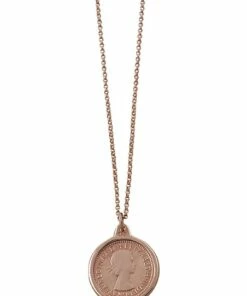 Mocha Belcher Chain Necklace Six Pence Pendant 14K Rose Gold Vermeil Necklace