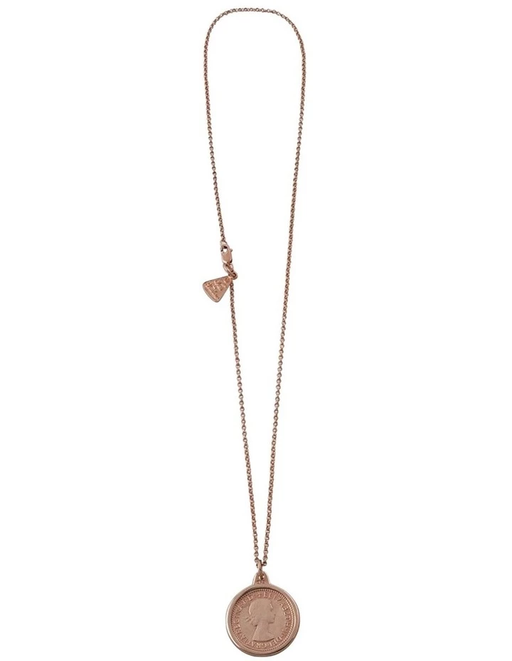 Mocha Belcher Chain Necklace Six Pence Pendant 14K Rose Gold Vermeil Necklace 2 Mocha Belcher Chain Necklace Six Pence Pendant 14K Rose Gold Vermeil Necklace - Image 2