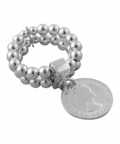 Mocha 2-Strand Stretchy Silver Coin Silver Ring