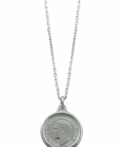 Mocha Adjustable Link Chain Threepence Coin Silver Necklace