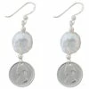 Mocha Token Earrings w/ Small Keshi Pearl - Silver
