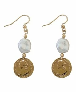 Mocha Token Small Keshi Pearl Gold Drop Earrings