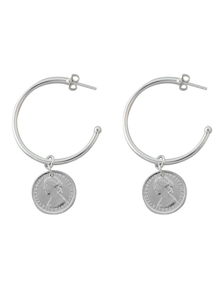 Mocha Open Hoop Studs Token Coin Silver Hoop Earrings 1 Mocha Open Hoop Studs Token Coin Silver Hoop Earrings