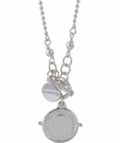 Mocha Fine Ball Chain Necklace w/ VT Plate & Threepence - Silver