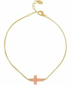 Mocha Sterling Silver Mini Cross Gold Fine Bracelet - Pink