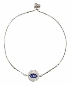 Mocha Evil Eye Charm Round Silver Bracelet