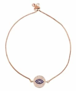 Mocha Evil Eye Round Bracelet- Rosegold