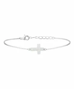 Mocha SS Mini Cross Fine Bracelet-White