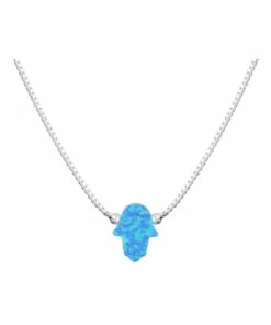 Mocha Sterling Silver Mini Hamsa Fine Blue Necklace