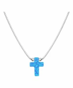 Mocha SS Mini Cross Fine Necklace-Blue