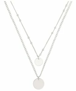 Piper Double Disc Layered Silver Necklace
