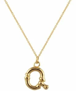 Mocha Letter Q Initial Gold Necklace