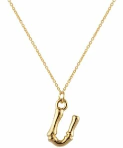 Mocha Letter U Initial Gold Necklace
