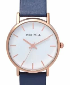 TONY+WILL Small Classic Navy Leather Quartz Watch TWT004E