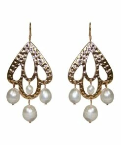 Mocha Palm Spring Hammered Pearl Gold Drop Earrings