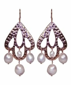 Mocha Palm Spring Hammered Pearl Rose Gold Drop Earrings