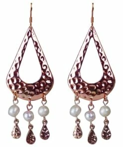 Mocha Palm Spring Pearl Rose Gold Drop Earrings