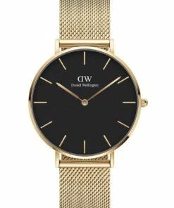 Daniel Wellington Petite 36 Evergold Black Dial Gold Stainless Steel Quartz Watch