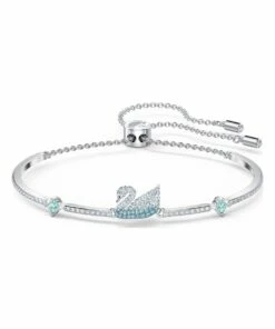 Swarovski Iconic Swan Bangle - Blue - Rhodium Plated