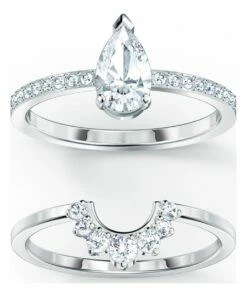 Swarovski Attract Pear Ring Set - White - Rhodium Plated