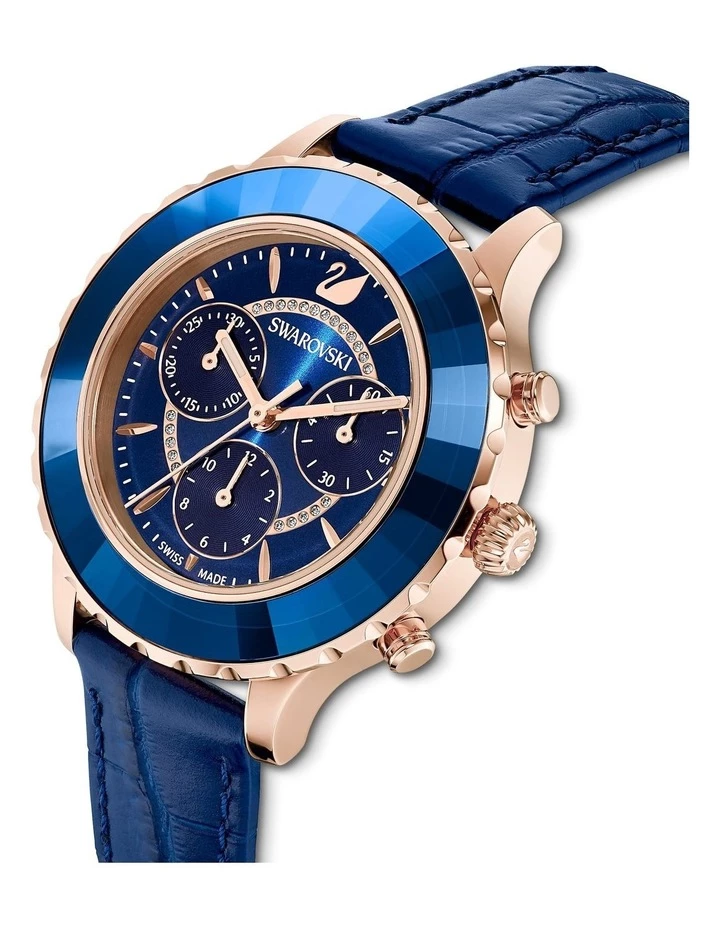 Swarovski Octea Lux Chrono Blue Leather Chronograph Watch 4 Swarovski Octea Lux Chrono Blue Leather Chronograph Watch - Image 4