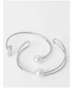 Trent Nathan Silver Bangle Set With Faux Pearl