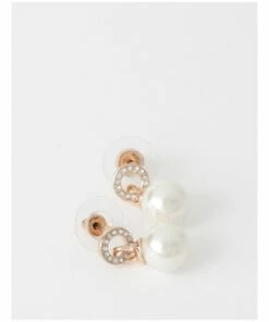 Trent Nathan Pave Faux Pearl Drop Rose Gold Earrings
