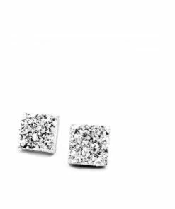 Keegan Faux Druzy Square Studs Silver