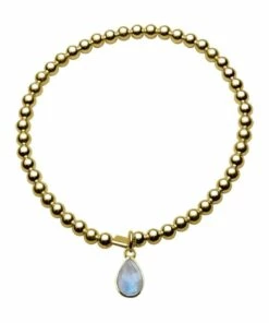 Mocha 4mm Stretchy Bracelet w/ Pear Moonstone - Gold